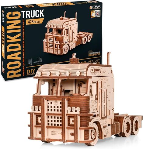 EWA Eco Wood Art Tilt نصف مقطورة لشاحنة Road King - مجموعة أدوات خشبية متقدمة - ملحق نموذج تجميع DIY مستدام للبالغين in Kuwait