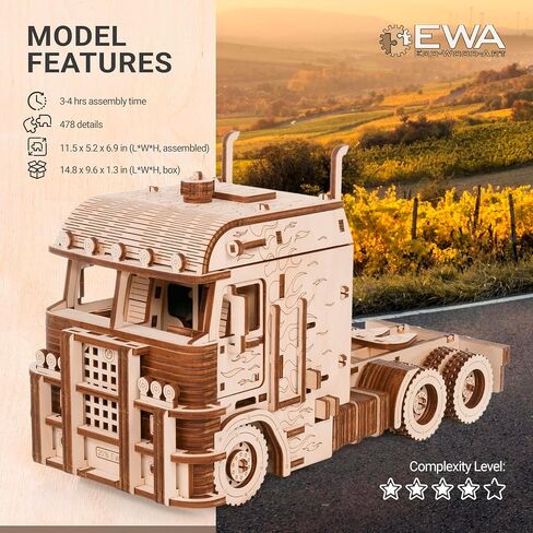EWA Eco Wood Art Tilt نصف مقطورة لشاحنة Road King - مجموعة أدوات خشبية متقدمة - ملحق نموذج تجميع DIY مستدام للبالغين in Kuwait