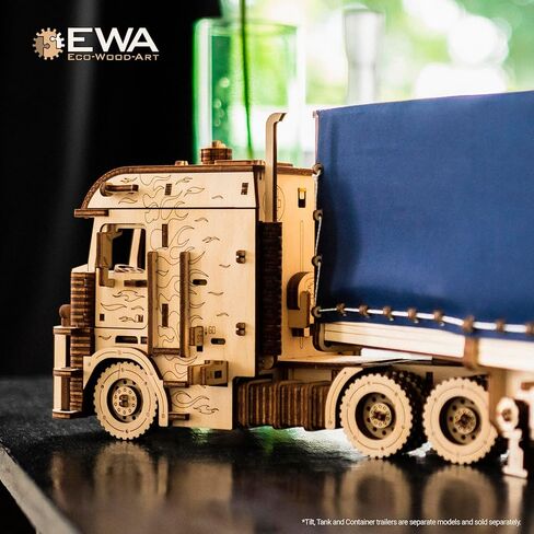 EWA Eco Wood Art Tilt نصف مقطورة لشاحنة Road King - مجموعة أدوات خشبية متقدمة - ملحق نموذج تجميع DIY مستدام للبالغين in Kuwait