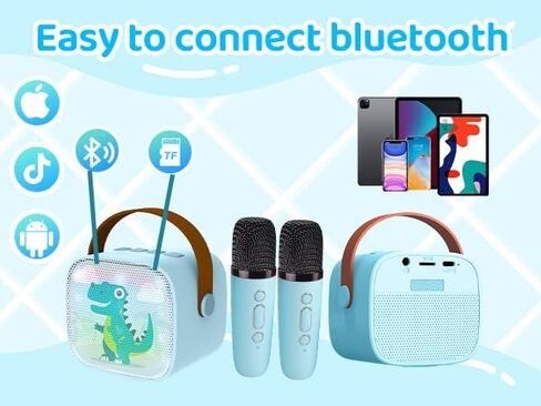 Mini Karaoke Machine for Kids Portable Karaoke Machine with 2 Bluetooth Wireless Microphones and LED Color Lights, Christmas Birthday Gifts Toys for Girls Boys (Blue) in Saudi Arabia