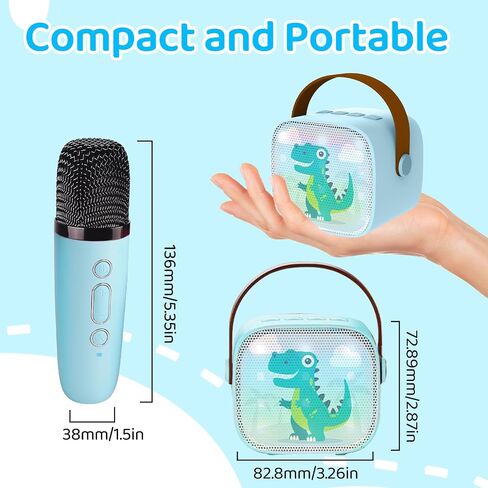 Mini Karaoke Machine for Kids Portable Karaoke Machine with 2 Bluetooth Wireless Microphones and LED Color Lights, Christmas Birthday Gifts Toys for Girls Boys (Blue) in Saudi Arabia