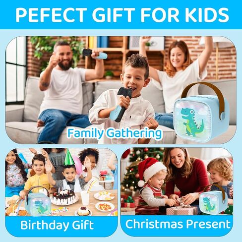 Mini Karaoke Machine for Kids Portable Karaoke Machine with 2 Bluetooth Wireless Microphones and LED Color Lights, Christmas Birthday Gifts Toys for Girls Boys (Blue) in Saudi Arabia