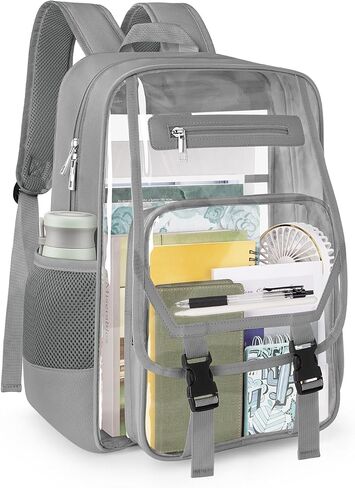 Soimeat Clear Backpack Heavy Duty, Fabric & PVC Transparent Bookbag, See Through Backpacks with Reinforced Strap for Women Men, Large Capacity Clear Backpack for College, Travel, Security, Black in Kuwait