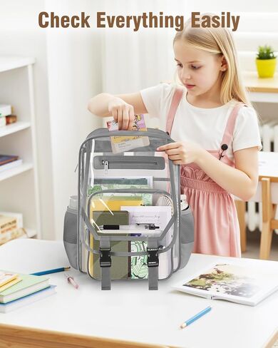 Soimeat Clear Backpack Heavy Duty, Fabric & PVC Transparent Bookbag, See Through Backpacks with Reinforced Strap for Women Men, Large Capacity Clear Backpack for College, Travel, Security, Black in Kuwait