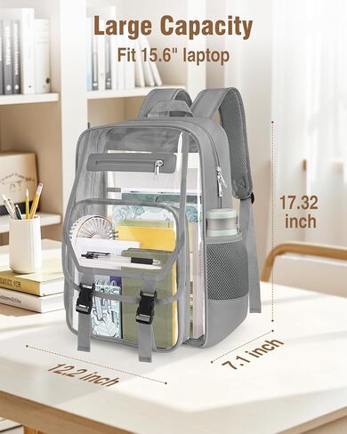 Soimeat Clear Backpack Heavy Duty, Fabric & PVC Transparent Bookbag, See Through Backpacks with Reinforced Strap for Women Men, Large Capacity Clear Backpack for College, Travel, Security, Black in Kuwait