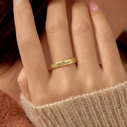 925 Sterling Silver Let Them Ring for Women Men Friendship Rings Self Worth Motivation Inspirational Rings Self Love Ring for Her Pavé CZ Band Jewelry Encouragement Graduation Gifts for Sister Friend in Kuwait