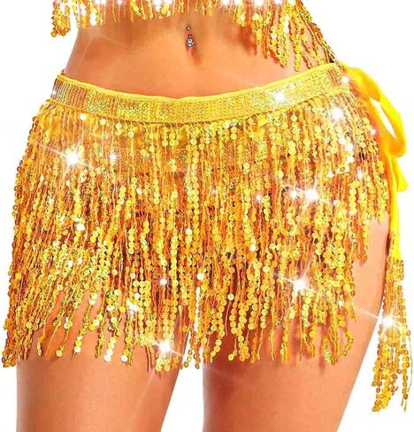 EARENT Boho Sequin Skirts Belly Dance Hip Skirt Tassel Fringe Hip Scarf Rave Party Performance Costum for Women (A-Silver) in Kuwait