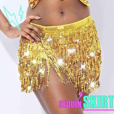 EARENT Boho Sequin Skirts Belly Dance Hip Skirt Tassel Fringe Hip Scarf Rave Party Performance Costum for Women (A-Silver) in Kuwait