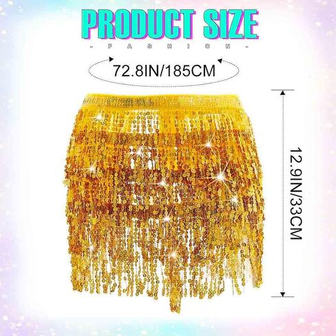 EARENT Boho Sequin Skirts Belly Dance Hip Skirt Tassel Fringe Hip Scarf Rave Party Performance Costum for Women (A-Silver) in Kuwait
