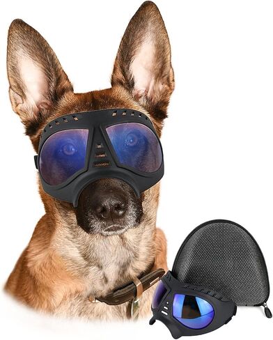 Large Dog Goggles Pet Eyes Protection for Medium to Large Breed, Windproof Snowproof UVproof Dog Sunglasses for Outdoor Hiking/Cycling/Driving, Soft Frame Adjustable Straps, Clear Blue Lens in Saudi Arabia
