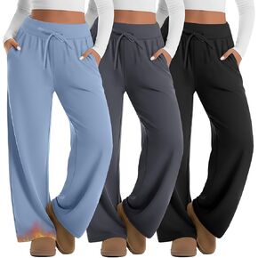 3 Pack Women's Plus Size Wide Leg Sweatpants Fleece Lined Baggy Lounge Pants Winter Thermal Warm Sweat Pants in Kuwait