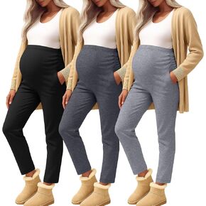 3 Pack Women's Maternity Pants | Pregnancy Leggings, Over The Belly, Wide Waist, Pocket, Ruched, Work Casual Trouser, Office, Travel in Saudi Arabia