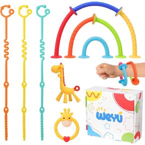 Weyú Baby Sensory Toys - High Chair Suction Toys, Baby Teething Relief, Sensory Textures, Toy Straps for Babies, Travel Essentials for Infants, Toddlers & Kids with Autism in Saudi Arabia