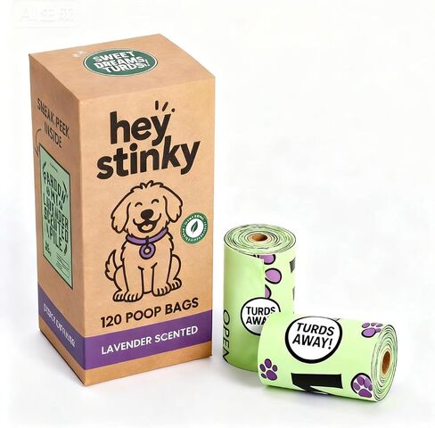 Dog Poop Bags - 120 Count Pet Waste Bags, Unscented, Extra Thick & Leakproof, Plant-Based PLA + PBAT, Hey Stinky Funny Printed Design, Easy Open, Fits All Dispensers in Saudi Arabia