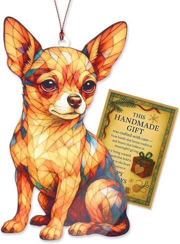 Chihuahua Ornament – Dog Lover Gifts - Chihuahua Gifts for Women- Dog Mom Ornament – Christmas Dog Ornament 2025 – Suncatcher Effect Stained Glass Window Hanging – Car Hanging Decoration in Saudi Arabia