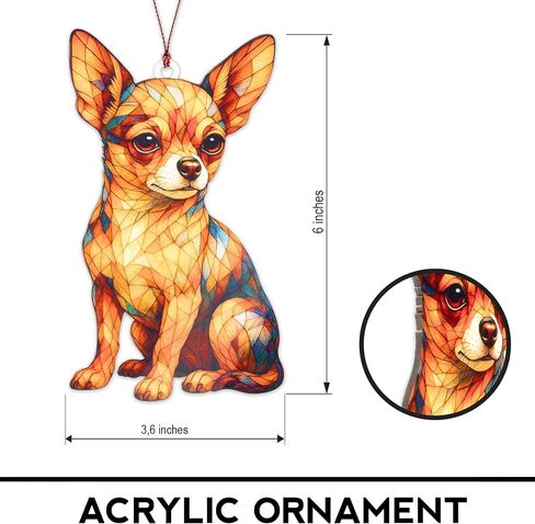 Chihuahua Ornament – Dog Lover Gifts - Chihuahua Gifts for Women- Dog Mom Ornament – Christmas Dog Ornament 2025 – Suncatcher Effect Stained Glass Window Hanging – Car Hanging Decoration in Saudi Arabia