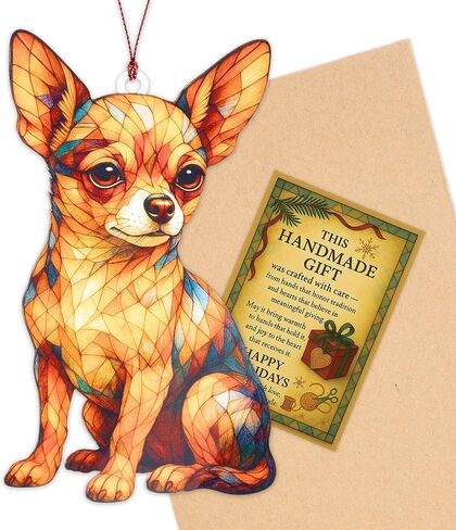 Chihuahua Ornament – Dog Lover Gifts - Chihuahua Gifts for Women- Dog Mom Ornament – Christmas Dog Ornament 2025 – Suncatcher Effect Stained Glass Window Hanging – Car Hanging Decoration in Saudi Arabia