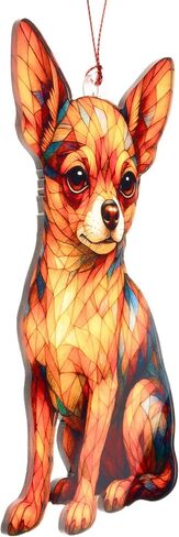 Chihuahua Ornament – Dog Lover Gifts - Chihuahua Gifts for Women- Dog Mom Ornament – Christmas Dog Ornament 2025 – Suncatcher Effect Stained Glass Window Hanging – Car Hanging Decoration in Saudi Arabia
