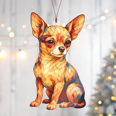 Chihuahua Ornament – Dog Lover Gifts - Chihuahua Gifts for Women- Dog Mom Ornament – Christmas Dog Ornament 2025 – Suncatcher Effect Stained Glass Window Hanging – Car Hanging Decoration in Saudi Arabia