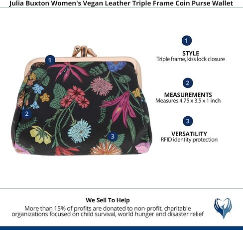 Women's Vegan Leather Triple Frame Coin Purse Wallet, Julias Garden in Saudi Arabia