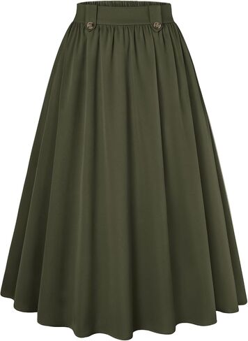 Belle Poque Women Vintage A Line Midi Skirt High Flastic Percted Swing Skirt مع جيوب للعمل المكتبي in Saudi Arabia