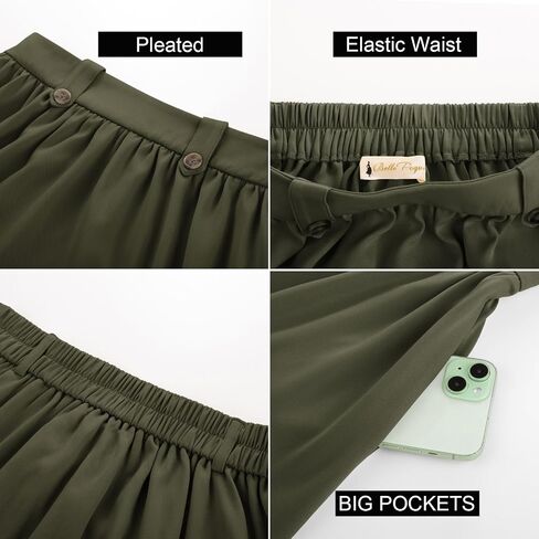 Belle Poque Women Vintage A Line Midi Skirt High Flastic Percted Swing Skirt مع جيوب للعمل المكتبي in Saudi Arabia