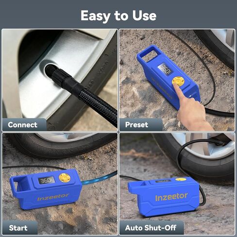 150 PSI Tire Inflator Portable Air Compressor, 12V DC Auto Shutoff Air Pump with Digital Pressure Gauge and Emergency LED Light for Car Tires, Bicycle & Balloons, Black in Saudi Arabia