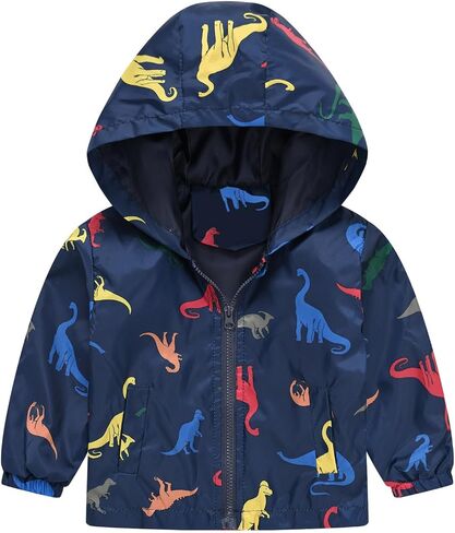 Toddler Boys Girls Rain Jacket, Kids Rain Jacket Lightweight Cartoon Dinosaur Print Hooded Windproof Coats Zip Up Windbreaker in Saudi Arabia