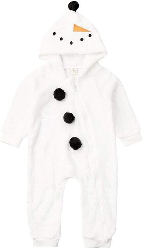 Seyurigaoka Baby Boy Girls Christmas Romper Velvet Hooded Snowman Jumpsuit Toddler Pajama Xmas Clothes in Saudi Arabia