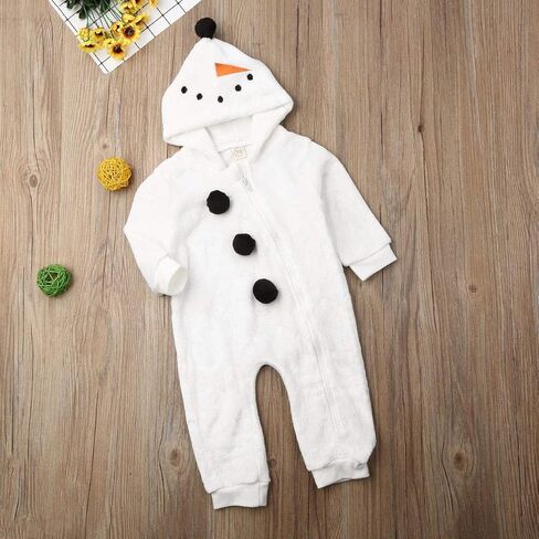 Seyurigaoka Baby Boy Girls Christmas Romper Velvet Hooded Snowman Jumpsuit Toddler Pajama Xmas Clothes in Saudi Arabia