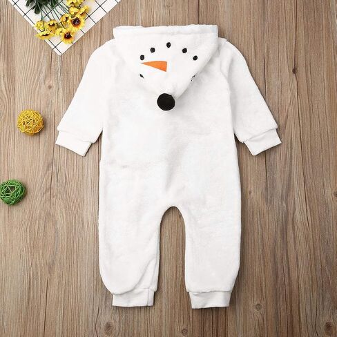 Seyurigaoka Baby Boy Girls Christmas Romper Velvet Hooded Snowman Jumpsuit Toddler Pajama Xmas Clothes in Saudi Arabia
