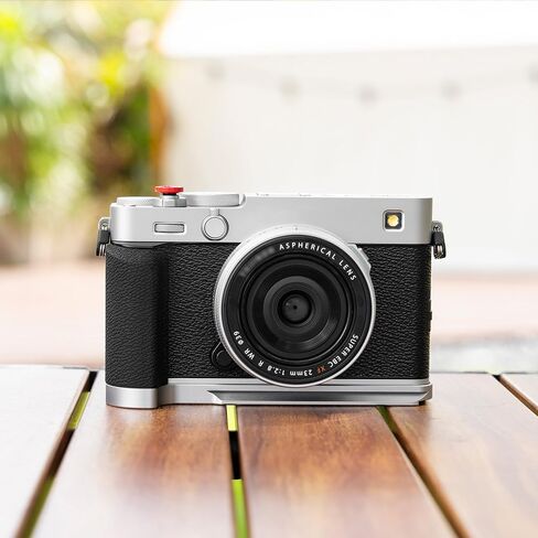 JJC مقبض يد معدني على شكل حرف L وزر مصراع لكاميرا Fuji Fujifilm X-E5 XE5، مقبض يد من السيليكون، وسادات مضادة للانزلاق مع حامل بطاقة SD، لوحة إطلاق سريعة Arca Swiss وفتحة حامل ثلاثي 1/4 بوصة -20، فضي in Saudi Arabia