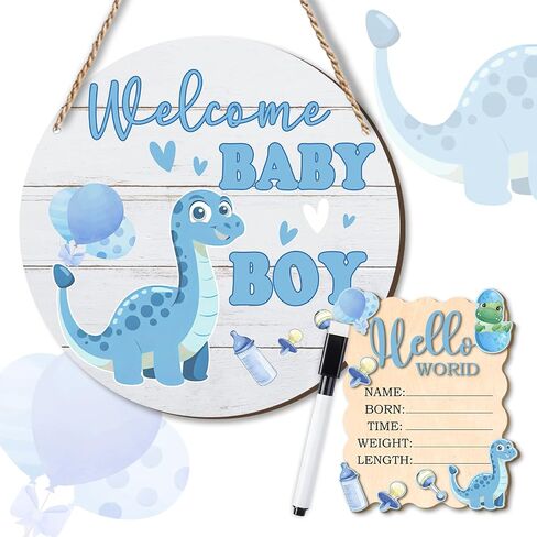 Newborn Announcement Sign for Hospital - "Hello World" & "Welcome Baby Boy" Wood Set, Perfect for Birth Photos, Baby Reveal Props and New Parent Gifts in Kuwait