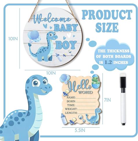 Newborn Announcement Sign for Hospital - "Hello World" & "Welcome Baby Boy" Wood Set, Perfect for Birth Photos, Baby Reveal Props and New Parent Gifts in Kuwait
