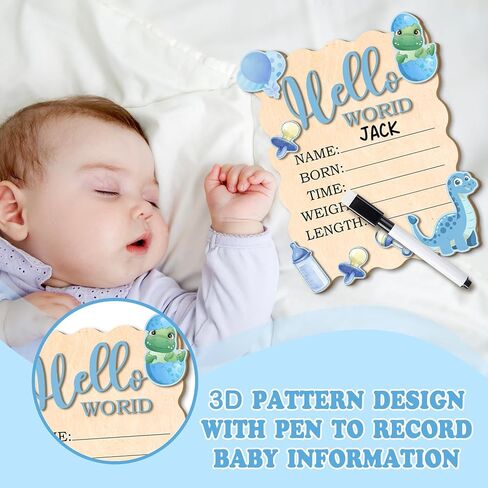 Newborn Announcement Sign for Hospital - "Hello World" & "Welcome Baby Boy" Wood Set, Perfect for Birth Photos, Baby Reveal Props and New Parent Gifts in Kuwait