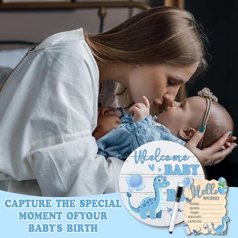 Newborn Announcement Sign for Hospital - "Hello World" & "Welcome Baby Boy" Wood Set, Perfect for Birth Photos, Baby Reveal Props and New Parent Gifts in Kuwait