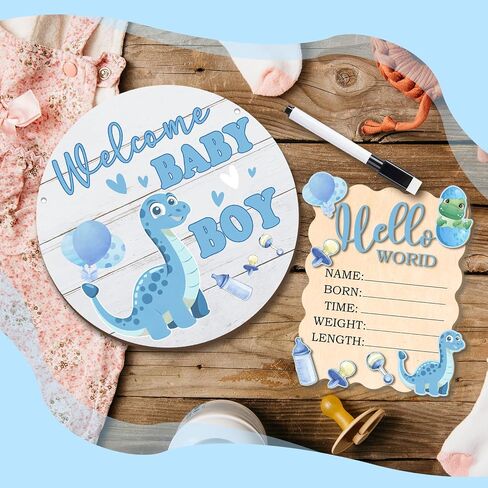 Newborn Announcement Sign for Hospital - "Hello World" & "Welcome Baby Boy" Wood Set, Perfect for Birth Photos, Baby Reveal Props and New Parent Gifts in Kuwait