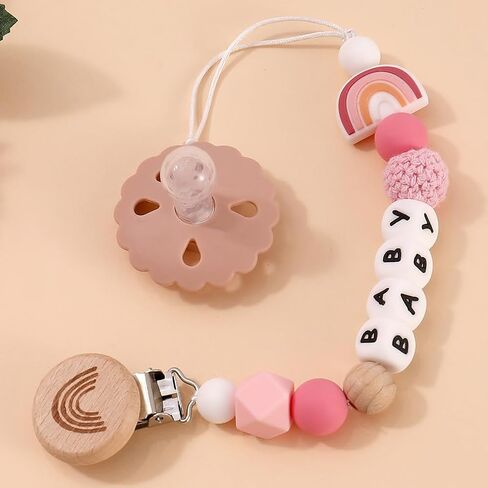 Rainbow Pacifier Chain, Rainbow Pacifier Clip Gift for Baptism or Birth, Newborn with Silicone Letter (Purple) in Saudi Arabia