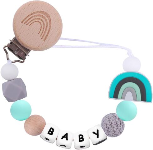 Rainbow Pacifier Chain, Rainbow Pacifier Clip Gift for Baptism or Birth, Newborn with Silicone Letter (Purple) in Saudi Arabia