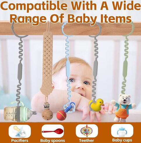 Silicone Baby Toy & Bottle Strap Set – Includes 1 Universal Bottle Strap, 3 Adjustable Toy Straps, &1 Pacifier Clip (Teal Green+Orange+Blue+Gray Bottle Strap+Gray Pacifier Clip) in Saudi Arabia