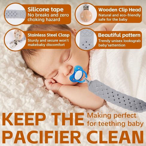 Silicone Baby Toy & Bottle Strap Set – Includes 1 Universal Bottle Strap, 3 Adjustable Toy Straps, &1 Pacifier Clip (Teal Green+Orange+Blue+Gray Bottle Strap+Gray Pacifier Clip) in Saudi Arabia