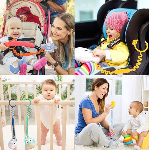 Silicone Baby Toy & Bottle Strap Set – Includes 1 Universal Bottle Strap, 3 Adjustable Toy Straps, &1 Pacifier Clip (Teal Green+Orange+Blue+Gray Bottle Strap+Gray Pacifier Clip) in Saudi Arabia