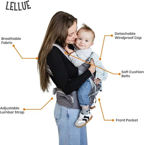 Baby Carrier, – Soft Structured Ergonomic Baby Carrier for Newborns to Toddlers (Up to 44 lbs) 100% Cotton, Multiple Carrying Positions, Removable Hood, Storage Pockets & Drool Pads – Light Grey in Saudi Arabia
