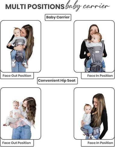 Baby Carrier, – Soft Structured Ergonomic Baby Carrier for Newborns to Toddlers (Up to 44 lbs) 100% Cotton, Multiple Carrying Positions, Removable Hood, Storage Pockets & Drool Pads – Light Grey in Saudi Arabia