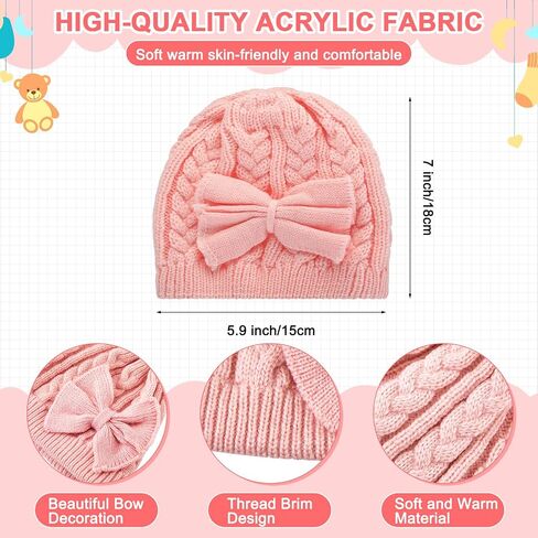 SATINIOR 3 Set Toddler Hat Glove Set, Kids Winter Hats Warm Knitted Beanie Mittens Gloves with Bow for Baby Girls Boys 0-6Y in Saudi Arabia