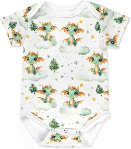 Fairytale Dragon Green Trees Baby Bodysuits Cute Dragons Moon Cloud Stars Pine Baby Romper Bodysuit in Saudi Arabia