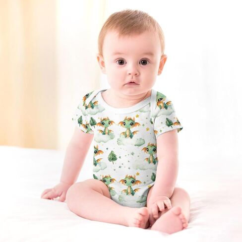 Fairytale Dragon Green Trees Baby Bodysuits Cute Dragons Moon Cloud Stars Pine Baby Romper Bodysuit in Saudi Arabia