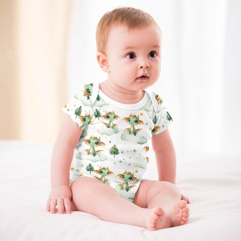 Fairytale Dragon Green Trees Baby Bodysuits Cute Dragons Moon Cloud Stars Pine Baby Romper Bodysuit in Saudi Arabia