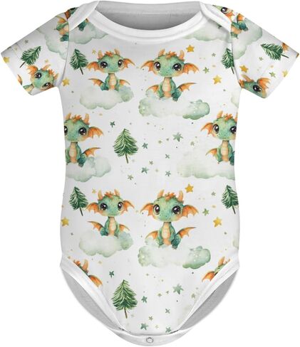 Fairytale Dragon Green Trees Baby Bodysuits Cute Dragons Moon Cloud Stars Pine Baby Romper Bodysuit in Saudi Arabia