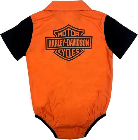Harley-Davidson Baby Boys' Short Sleeve Poplin Newborn Creeper, Orange/Black in Kuwait
